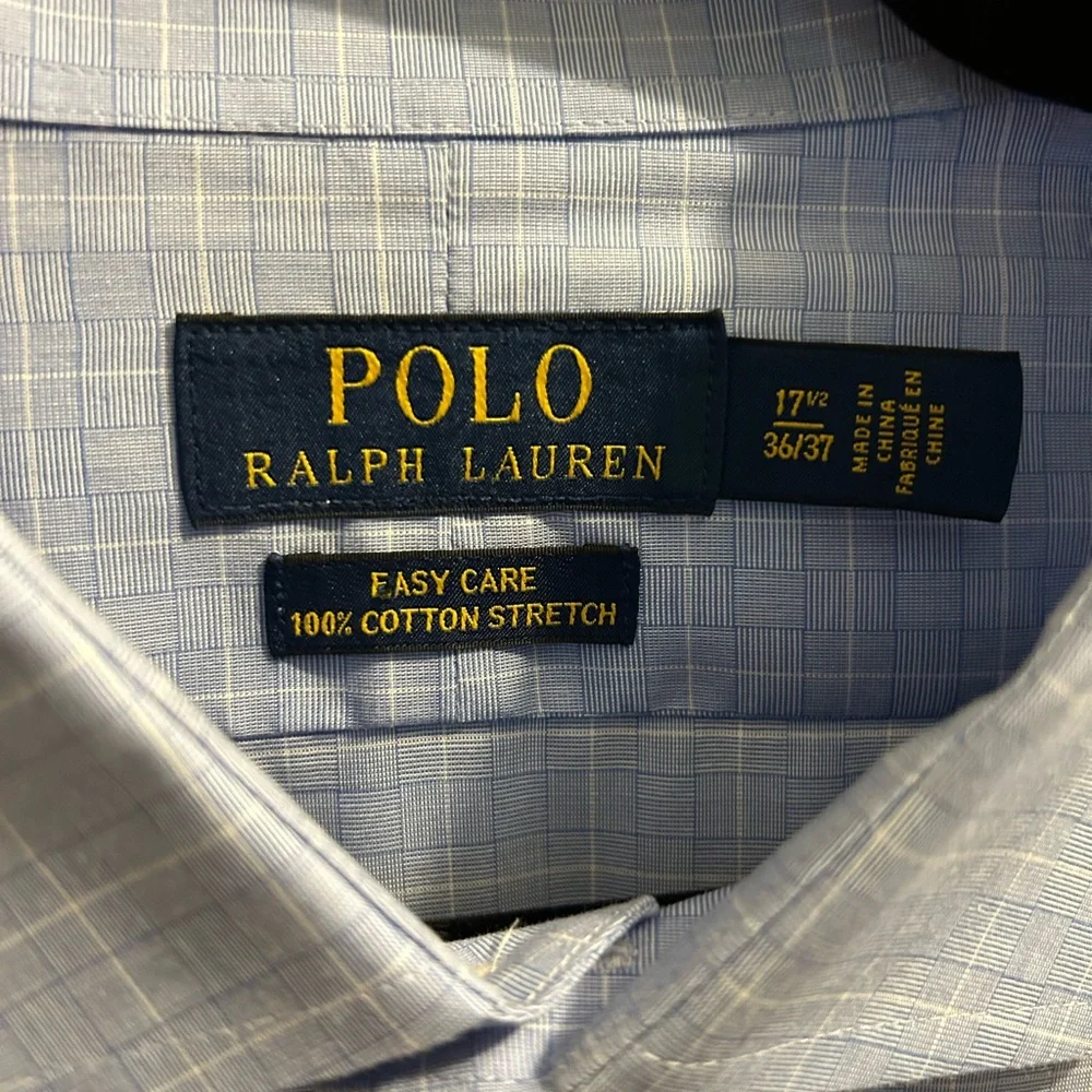 POLO RALPH LAUREN classic blue dress shirt men’s‎ 17 1/2 pony cotton stretch